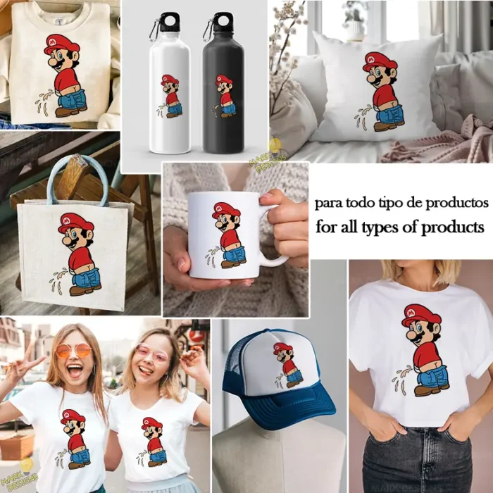 Mario Bros Parodia Divertida Orinando - Vector para Stickers y Sublimación