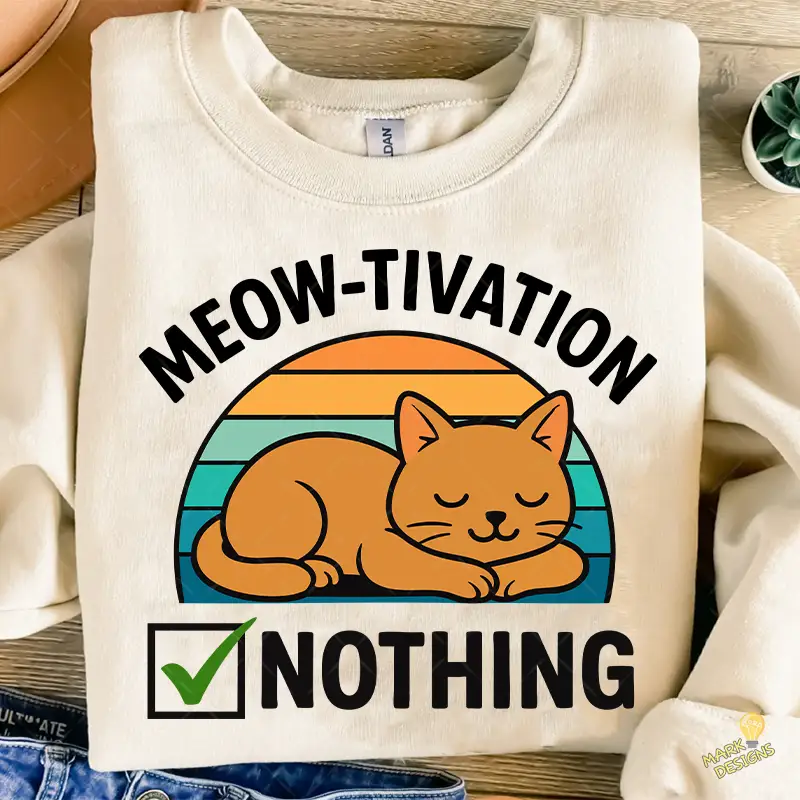 Meowtivation Nothing Vector - Gato Durmiendo Retro Sunset para Cricut Meowtivation Nothing Vector - Gato Durmiendo Retro Sunset para Cricut