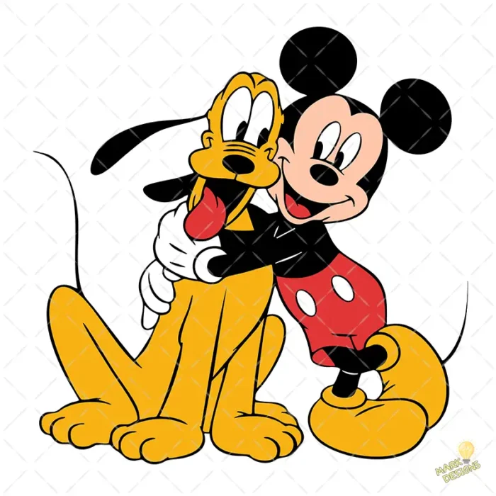 Mickey Mouse y Pluto Abrazados - Vector de Amistad para Impresión