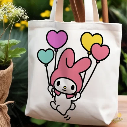 My Melody Birthday Vector - Conejita Sanrio Volando con Globos de Corazón