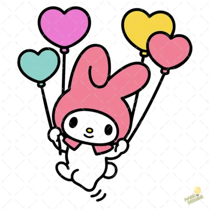 My Melody Birthday Vector - Conejita Sanrio Volando con Globos de Corazón