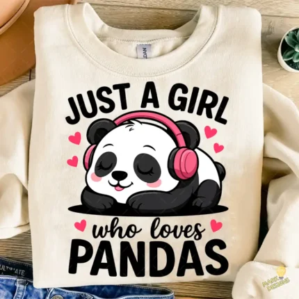 Panda Kawaii con Auriculares - Diseño Just a Girl Who Loves Pandas