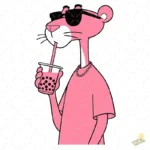 Pantera Rosa Aesthetic con Bubble Tea y Gafas - Vector Moderno