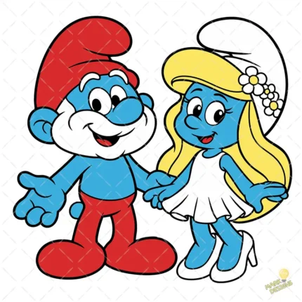 Papá Pitufo y Pitufina de la Mano - Vector para Sublimación