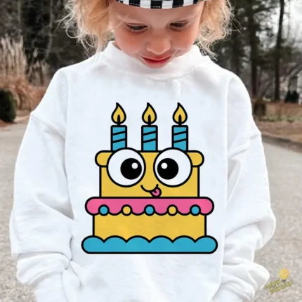 Pastel de Cumpleaños Kawaii con Ojos Grandes y Velas - Vector