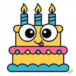 Pastel de Cumpleaños Kawaii con Ojos Grandes y Velas - Vector