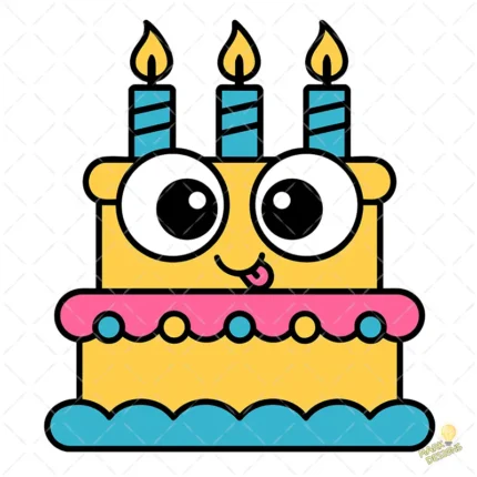 Pastel de Cumpleaños Kawaii con Ojos Grandes y Velas - Vector