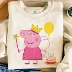 Peppa Pig Hada con Corona Varita y Pastel - Vector Cumpleaños