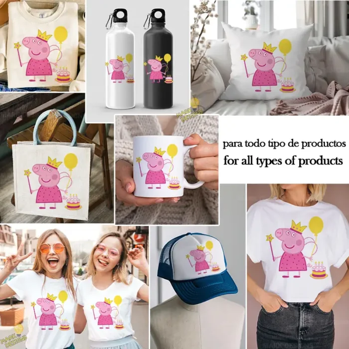 Peppa Pig Hada con Corona Varita y Pastel - Vector Cumpleaños