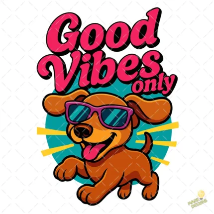 Perro con Gafas - Diseño Good Vibes Only para Camisetas de Verano