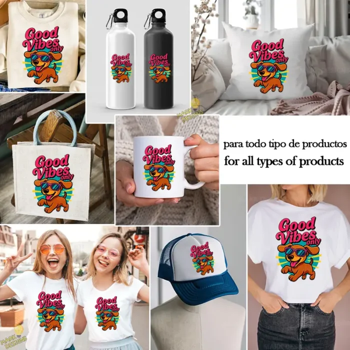 Perro con Gafas - Diseño Good Vibes Only para Camisetas de Verano