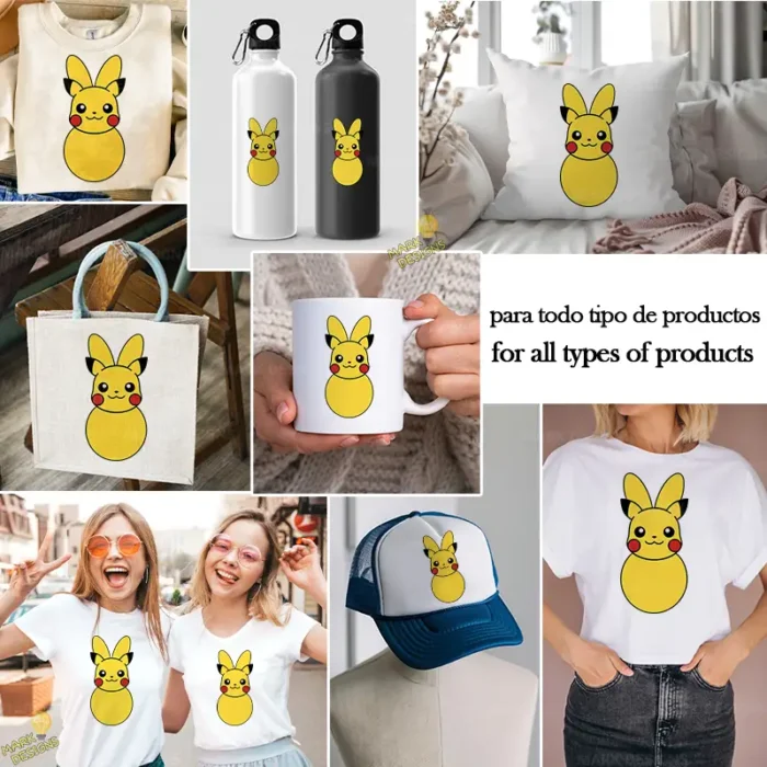 Pikachu de Pascua con Orejas de Conejo - Vector para Sublimación