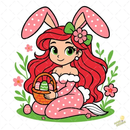 Princess Ariel Easter Vector - Sirenita con Orejas de Conejo y Canasta de Huevos