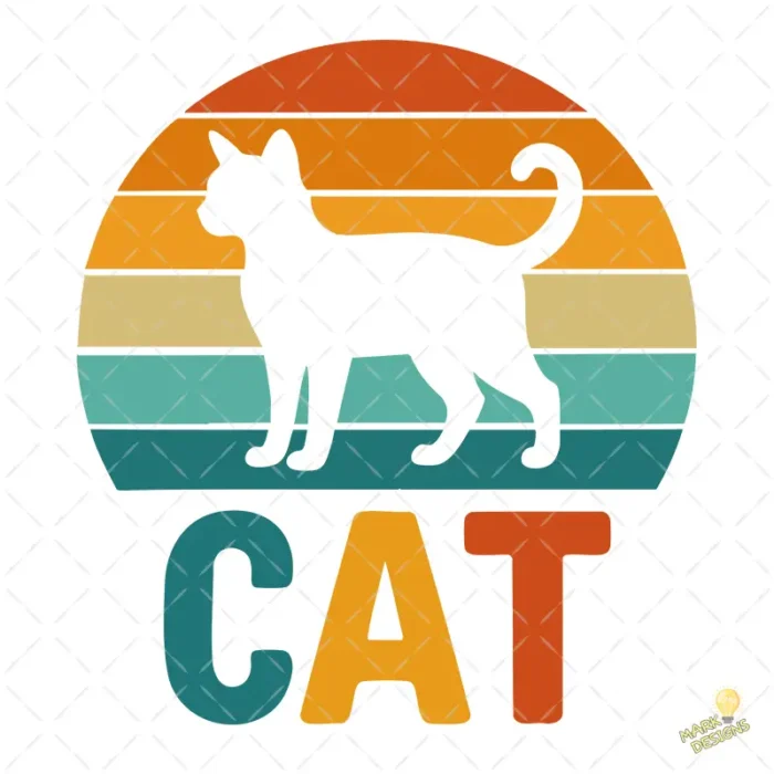 Retro Cat Vector Gratis - Silueta de Gato con Atardecer Vintage para Camisetas