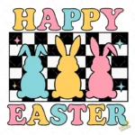 Retro Easter Vector - Siluetas de Conejos con Tablero de Ajedrez Retro