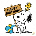 Snoopy Happy Birthday Vector - Diseño de Snoopy con Cartel y Woodstock - Image 2