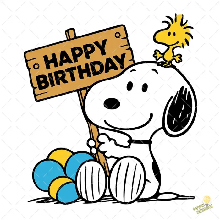 Snoopy Happy Birthday Vector - Diseño de Snoopy con Cartel y Woodstock - Image 2