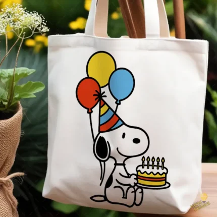 Snoopy con Gorro de Fiesta, Globos y Pastel - Vector para Cumpleaños