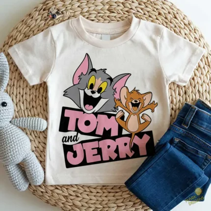 Tom y Jerry con Logo Rosa y Negro - Vector para Sublimación Infantil