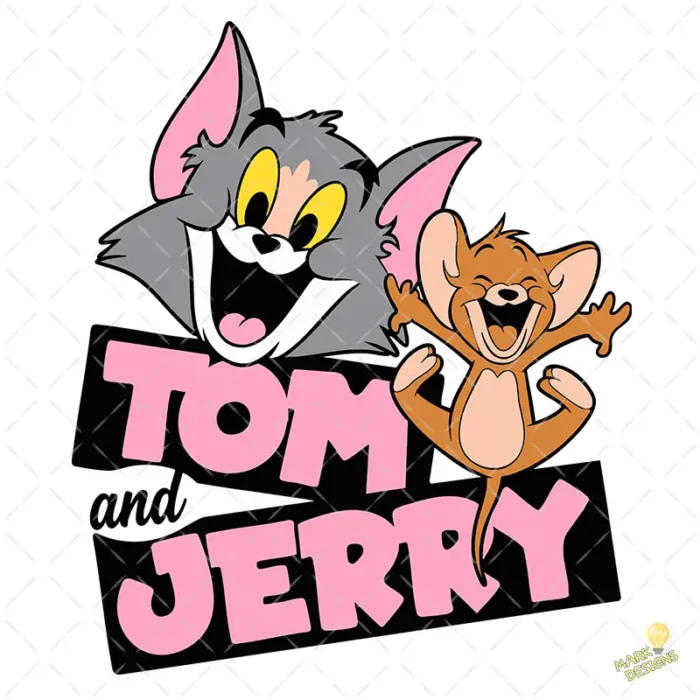 Tom y Jerry con Logo Rosa y Negro - Vector para Sublimación Infantil
