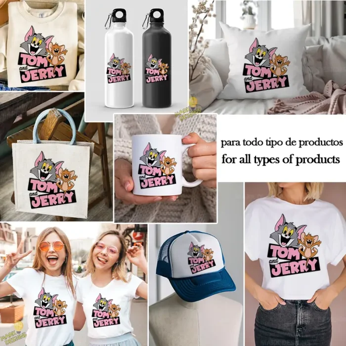 Tom y Jerry con Logo Rosa y Negro - Vector para Sublimación Infantil