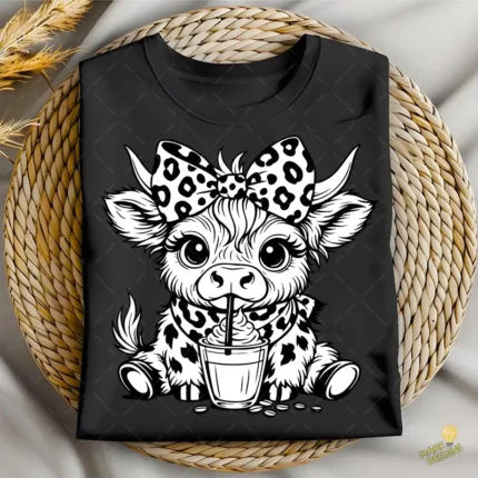Vaca Escocesa SVG - Clipart de Bebida Helada y Leopardo para Camisetas