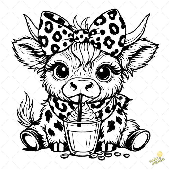 Vaca Escocesa SVG - Clipart de Bebida Helada y Leopardo para Camisetas