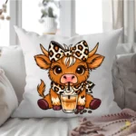 Vaca Highland con Lazo Leopardo y Café Helado – Diseño Vector y PNG 4K