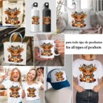 Vaca Highland con Lazo Leopardo y Café Helado – Diseño Vector y PNG 4K