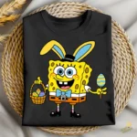 Vector Bob Esponja Pascua - Ilustración con Canasta de Huevos para Camisetas
