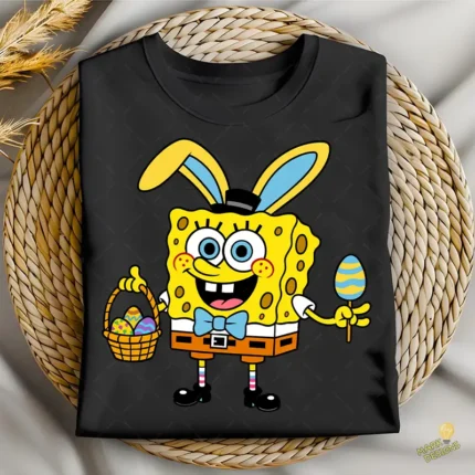 Vector Bob Esponja Pascua - Ilustración con Canasta de Huevos para Camisetas