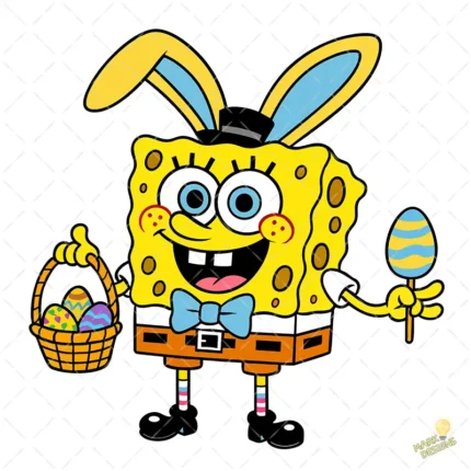 Vector Bob Esponja Pascua - Ilustración con Canasta de Huevos para Camisetas