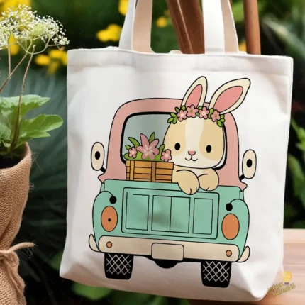 Vector Camioneta de Pascua Gratis - Ilustración de Conejo para Sublimación