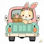 Vector Camioneta de Pascua Gratis - Ilustración de Conejo para Sublimación