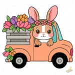 Vector Camioneta de Pascua - Ilustración de Conejo para Camisetas
