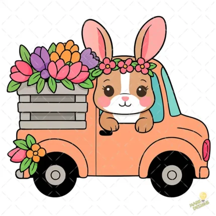 Vector Camioneta de Pascua - Ilustración de Conejo para Camisetas
