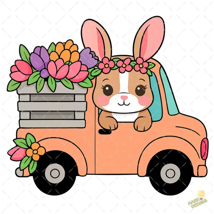 Vector Camioneta de Pascua - Ilustración de Conejo para Camisetas