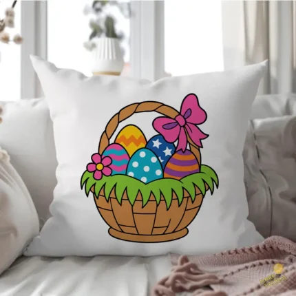 Vector Canasta con Huevos de Pascua - Ilustración de Huevos con Estrellas y Lunares