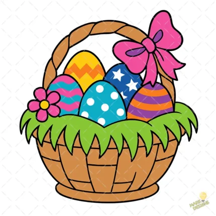 Vector Canasta con Huevos de Pascua - Ilustración de Huevos con Estrellas y Lunares