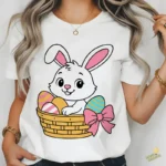 Vector Conejo de Pascua Kawaii - Ilustración de Canasta de Mimbre para Niños