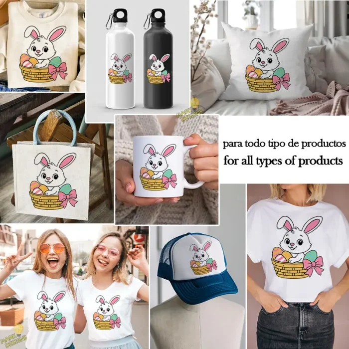 Vector Conejo de Pascua Kawaii - Ilustración de Canasta de Mimbre para Niños - Image 3