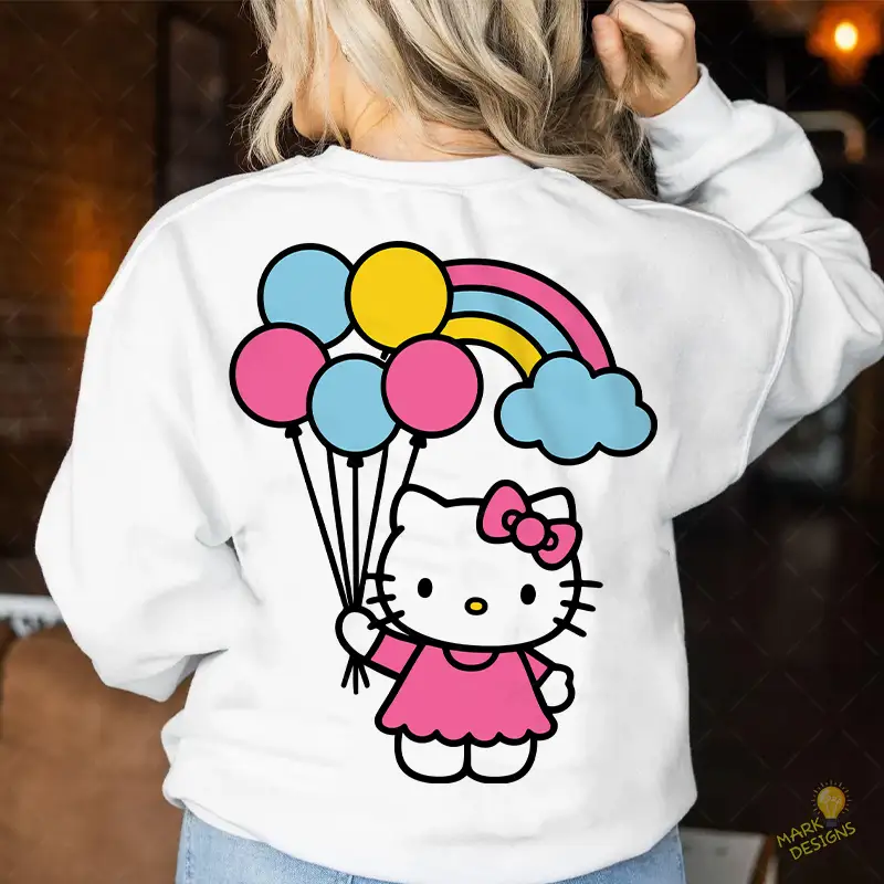 Vector Cute Kitty Rainbow - Corte para Cricut y Sublimación con Globos de Colores