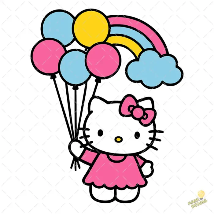 Vector Cute Kitty Rainbow - Corte para Cricut y Sublimación con Globos de Colores