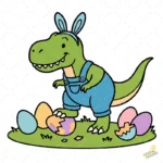 Vector Easter-saurus Kawaii - Ilustración de T-Rex con Overol para Niños