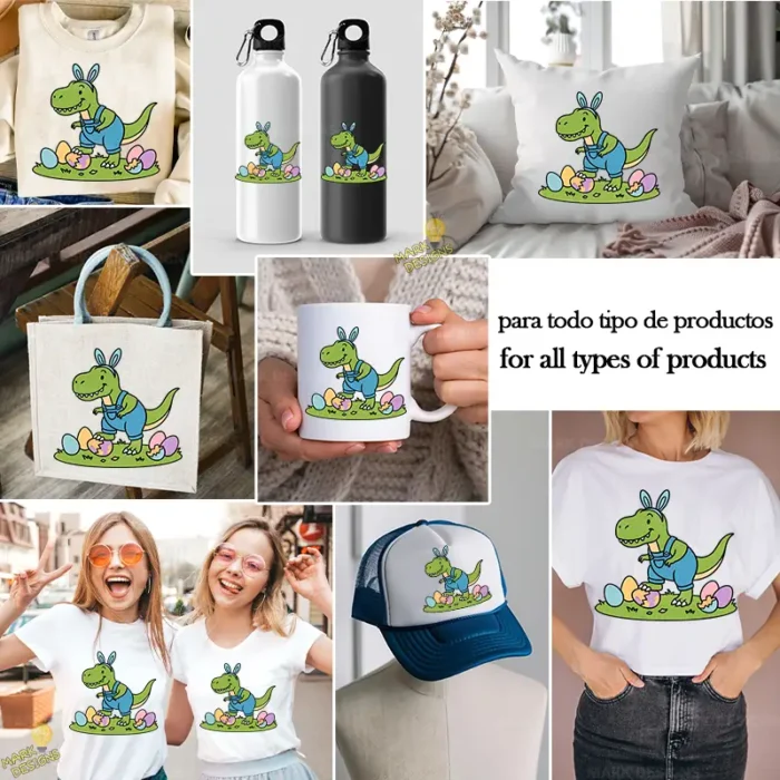 Vector Easter-saurus Kawaii - Ilustración de T-Rex con Overol para Niños