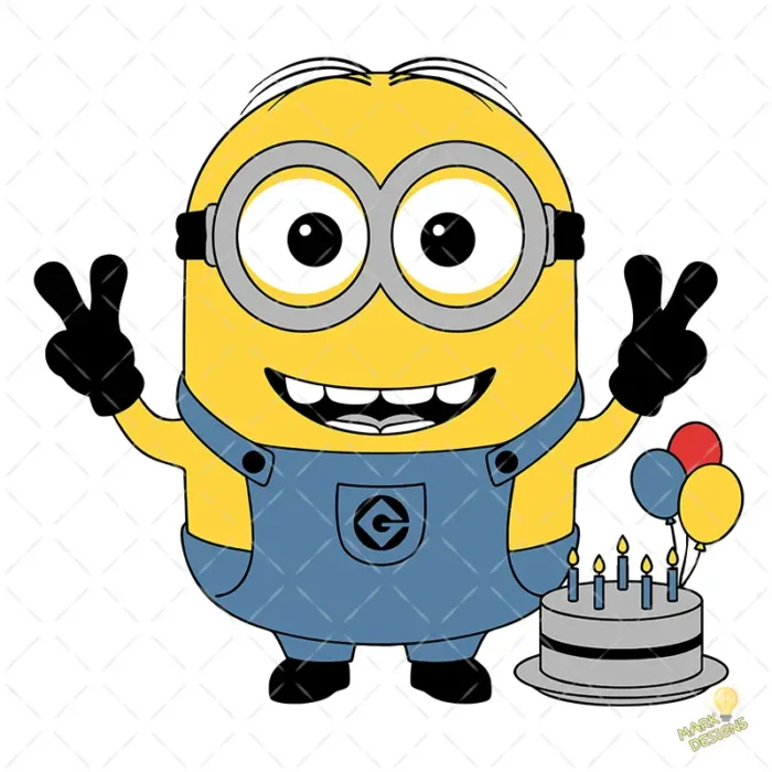 Vector Gratis de Minion de Cumpleaños con Pastel y Globos - Sublimación