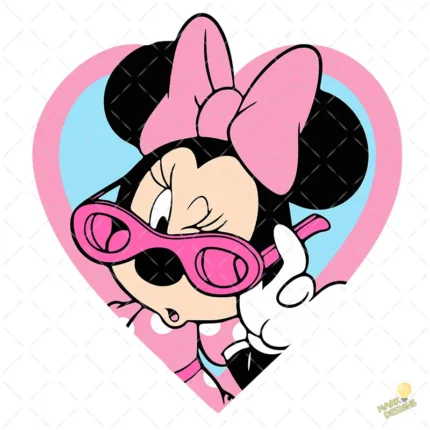 Vector Gratis de Minnie Mouse Coqueta con Lentes y Moño Rosa para Sublimación