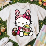 Vector Hello Kitty Pascua - Ilustración de Huevo Decorado con Flores para Camisetas