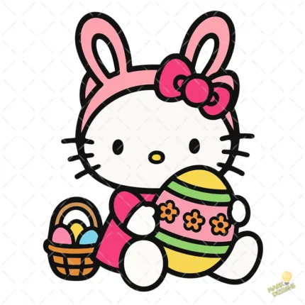 Vector Hello Kitty Pascua - Ilustración de Huevo Decorado con Flores para Camisetas