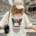 Vector Kuromi Pascua - Ilustración de Huevo Decorado con Flores para Camisetas